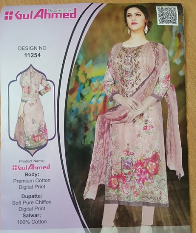 GulAhmed Premium cotton digital printed +embroidery,urna chiffon 11254