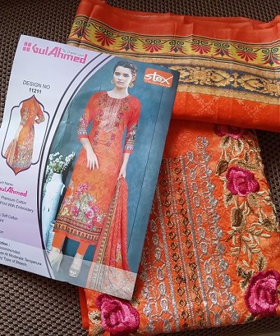 GulAhmed Premium cotton digital printed +embroidery work 11211